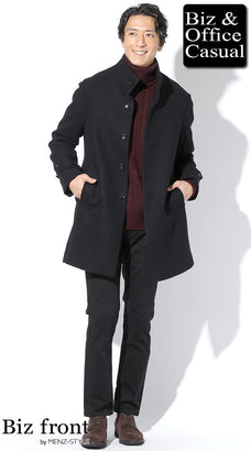 黒コート×ワインタートルの大人コーデ