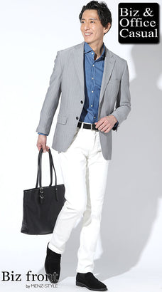 春の白パンツ50代メンズコーデ例