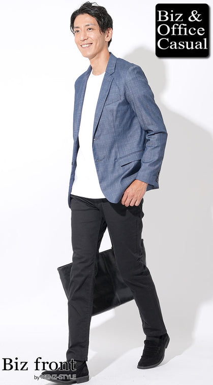 バー 服装 メンズ 夏 デニムジャケット 白Tシャツ 黒パンツ カジュアルすぎない上品コーデ