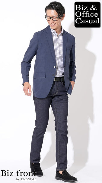 メンズのジーンズに合う黒メッシュベルトのビジカジコーデ