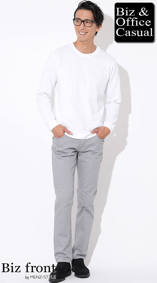 白長袖Tシャツ×グレーチノパン　biz22aw_0878