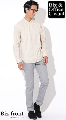 バンドカラーシャツおすすめメンズコーデ例