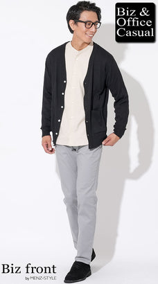 バンドカラーシャツおすすめメンズコーデ例