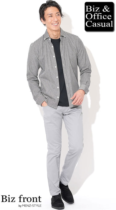 ライトグレーパンツ×シャツの春メンズコーデ
