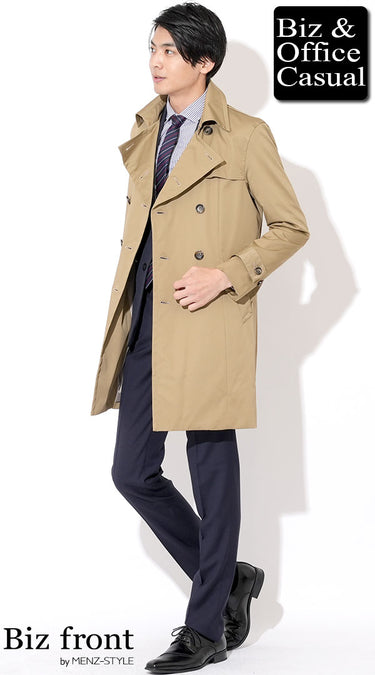 トレンチコート×ネイビージャケットコーデ例