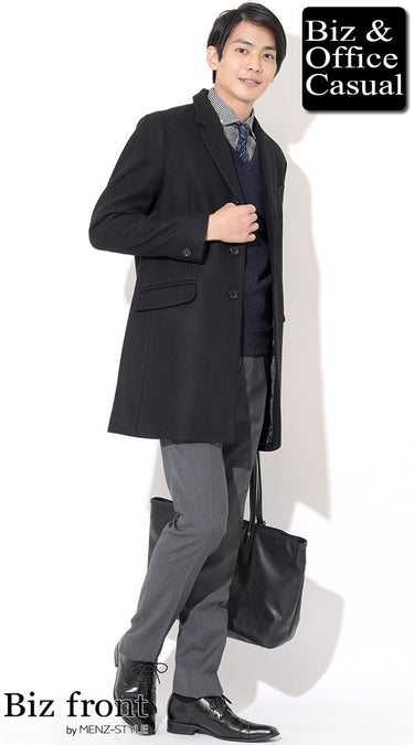 ネイビージャケットに合うカジュアルコート・ロングコートのコーデ