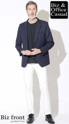 60代男性に似合う紺ジャケットコーデ例