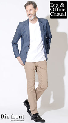 60代男性に似合う紺ジャケットコーデ例