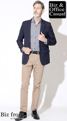 60代男性に似合う紺ジャケットコーデ例