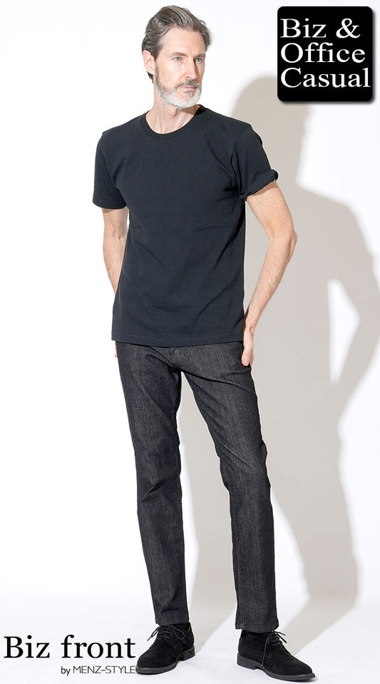 【60代】黒半袖Tシャツ×黒デニムパンツ　biz23ss1493