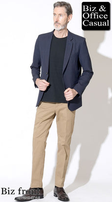 60代男性に似合う紺ジャケットコーデ例