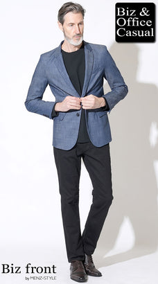 60代男性に似合う紺ジャケットコーデ例