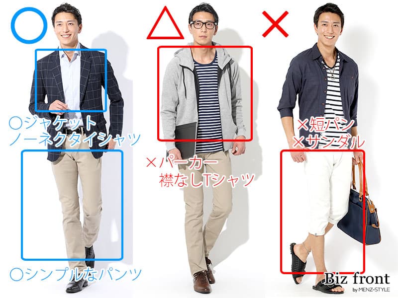 20代・新社会人男性のオフィスカジュアル・私服おすすめ例・ＮＧコーデ例