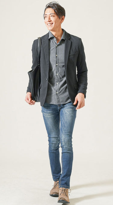 シャツ×ジーンズのメンズコーデ