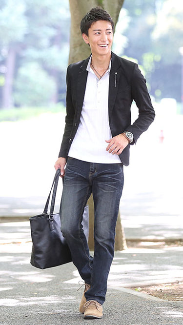 白ポロシャツコーデ例