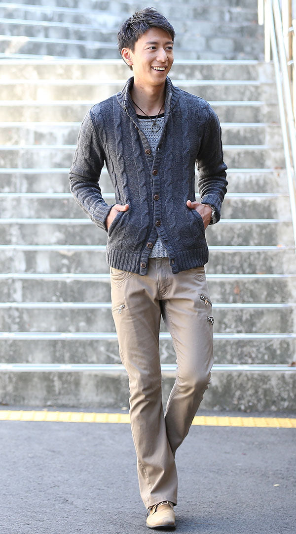 スタンドカラーニット　ニット　チノパン　snp_zl0420