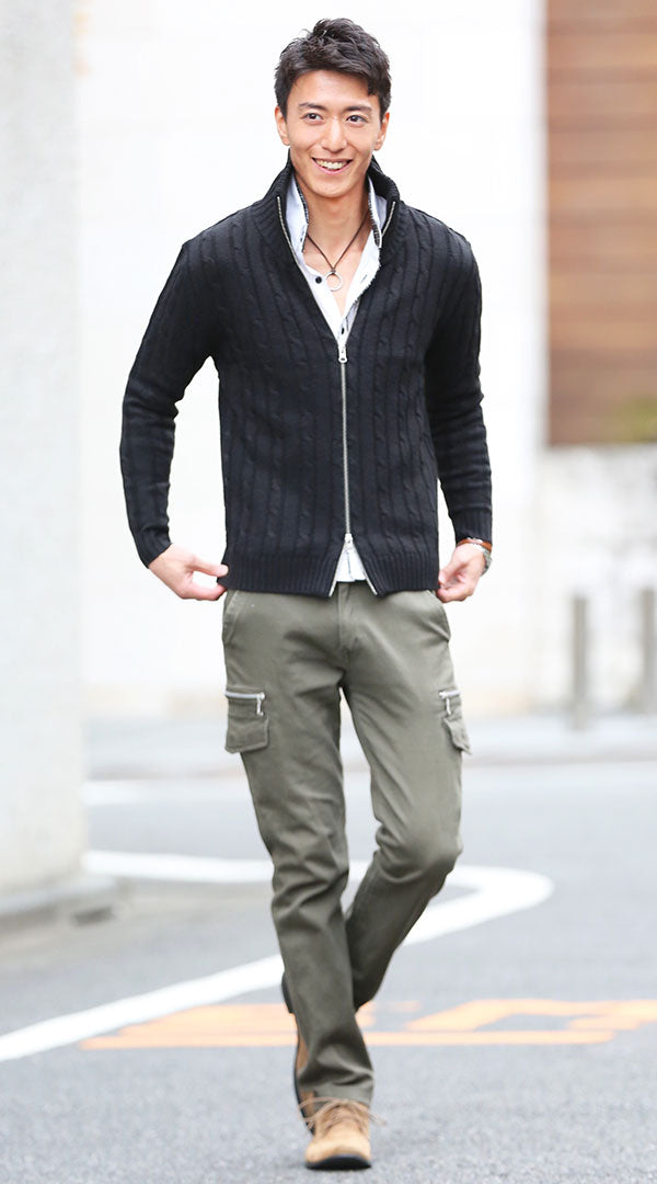 スタンドニット　シャツ　カーゴパンツ　snp_bs0969