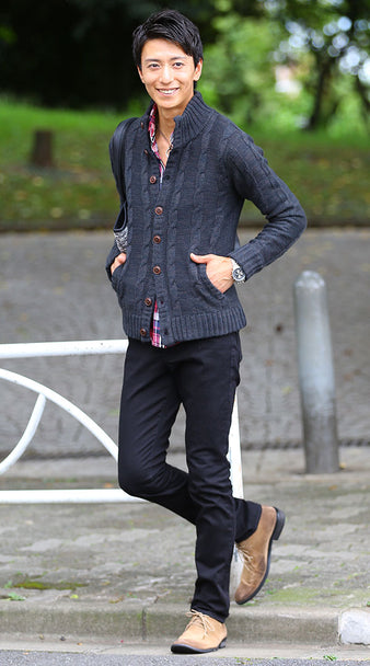 冬のメンズシャツコーディネート