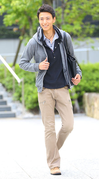 前立てトリコデザインフェイクレイヤード長袖ポロシャツ