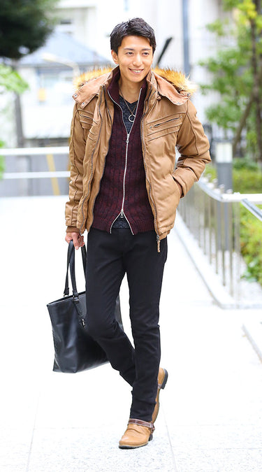 ドレープブーツのメンズコーデ