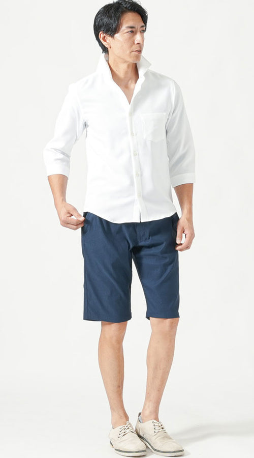 メンズにおすすめの白シャツとショートパンツのちょいワル夏コーデ