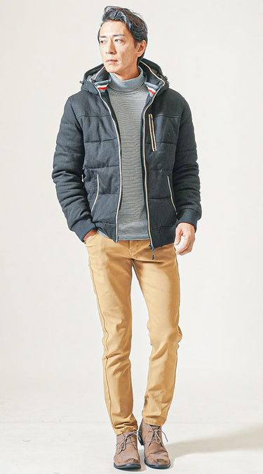 メンズにおすすめのタートルネックの重ね着コーデ