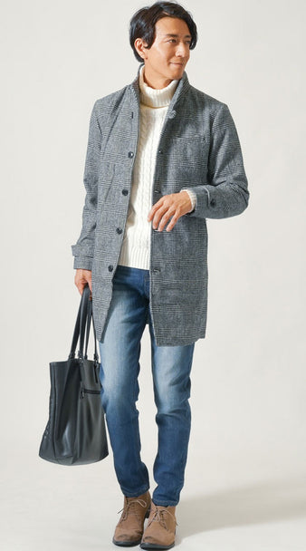 メンズにおすすめの細身デニムとチェスターコートの冬きれいめコーデ