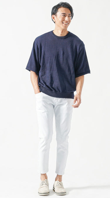 メンズにおすすめの白スキニーパンツの夏コーデ例