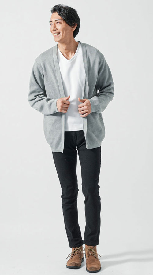 グレーカーディガンのメンズ春コーデ