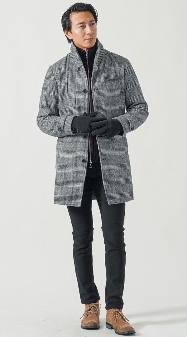 メンズにおすすめの黒ストレッチパンツとチェスターコートを合わせた冬の大人コーデ