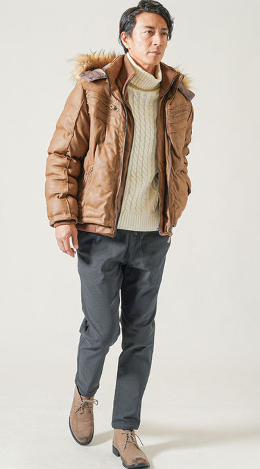 冬暖かいチノパンを使った冬のチノパンコーデ例