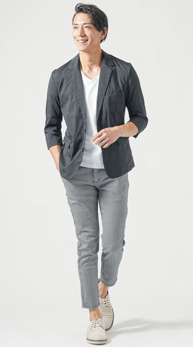 ライトグレーパンツ×サマージャケットの夏メンズコーデ