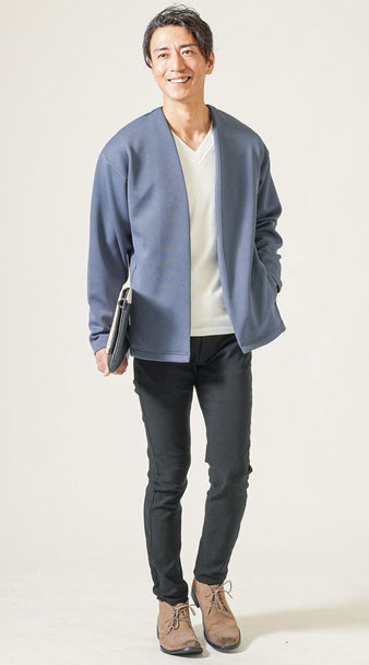 メンズにおすすめの10月上旬ミラノリブカーディガンを使ったビジカジスタイル