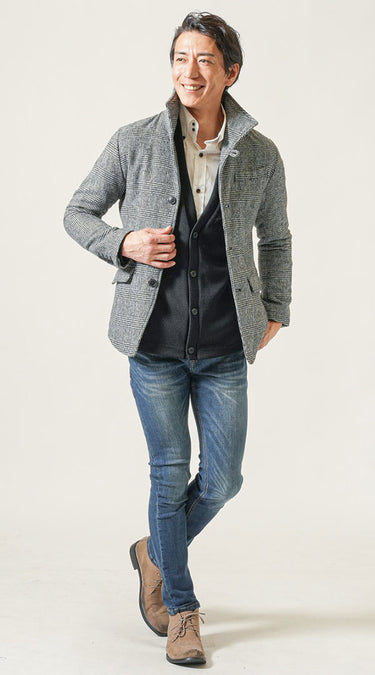 冬のカーディガンの重ね着おすすめのコーディネート例