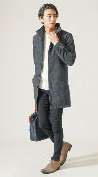 メンズにおすすめのスタンドカラーコートのコーデ例