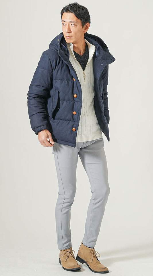 ダウンジャケット　ニットアウター　長袖Tシャツ　チノパンツ　snp_qe0091