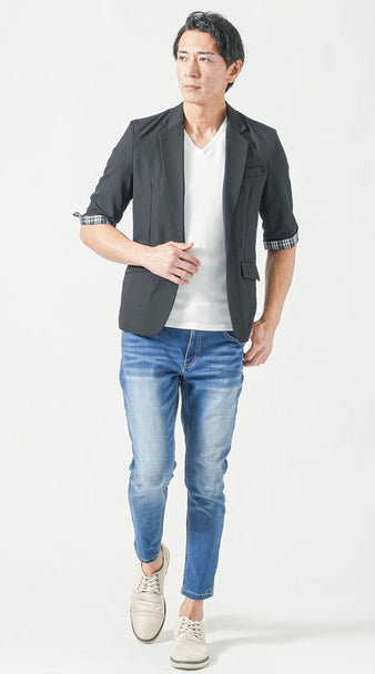 メンズにおすすめの透けない白tシャツを来た夏コーデ