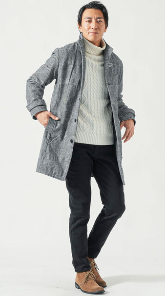 メンズにおすすめのぽっちゃり体型でもバランスよく見える冬のイタリアンカラーコートコーデ