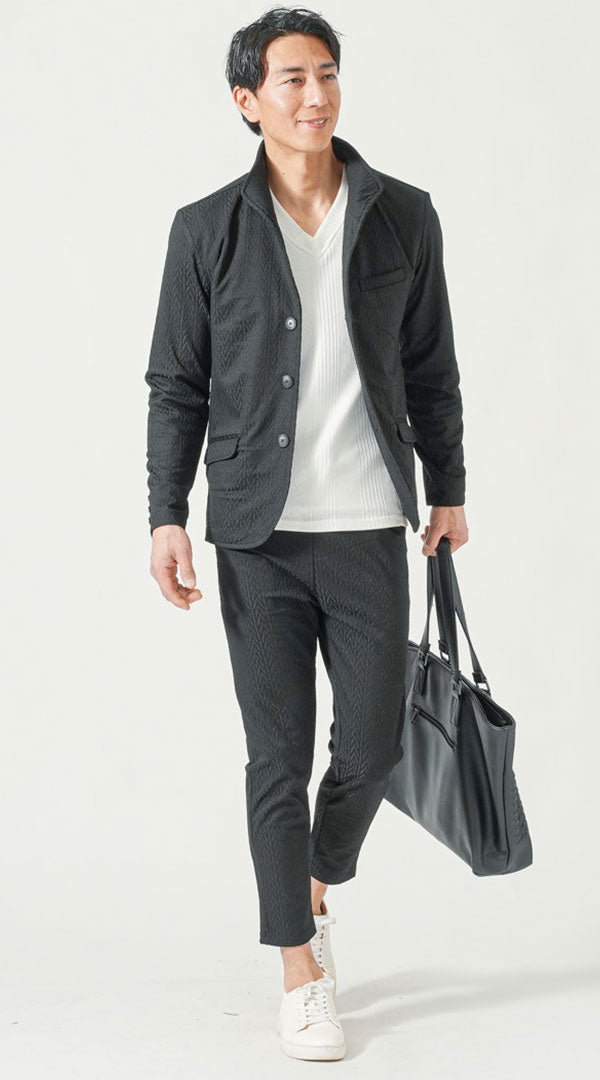 メンズにおすすめのアンクル丈セットアップパンツで脚長に見える着こなし