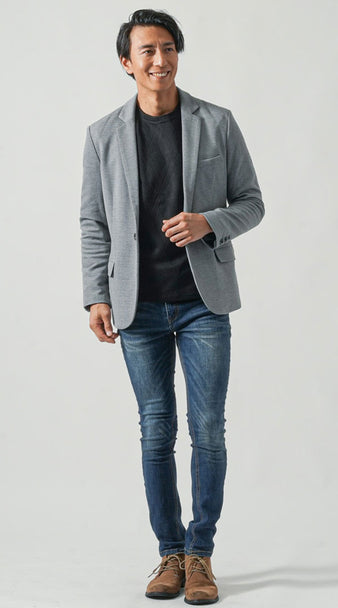 メンズにおすすめのスキニージーパンとグレージャケットを合わせた大人の秋コーデ