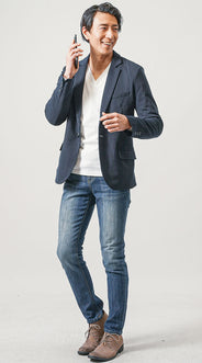 ブーツ×細身パンツを合わせた40代メンズのブーツコーデ例