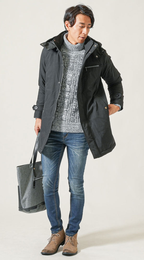 メンズにおすすめの中綿ロングコートを使った通勤向け冬コーデ