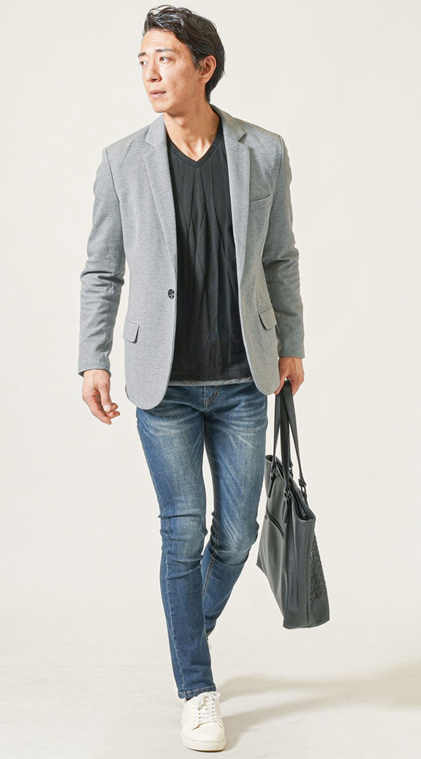 メンズにおすすめのきれいめジャケット×デニム×白スニーカーコーデ｜30代・40代向けカジュアルダウンスタイル