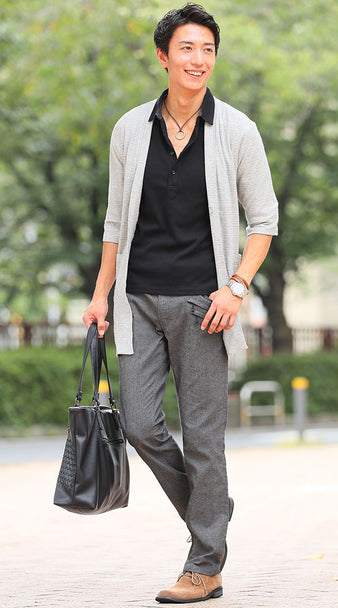 メンズのポロシャツ重ね着コーデ例