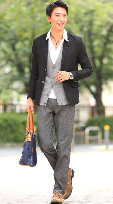 メンズのポロシャツ重ね着コーデ例