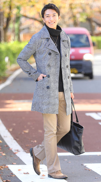 チェック柄コート