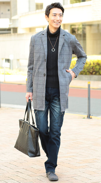 チェック柄コート