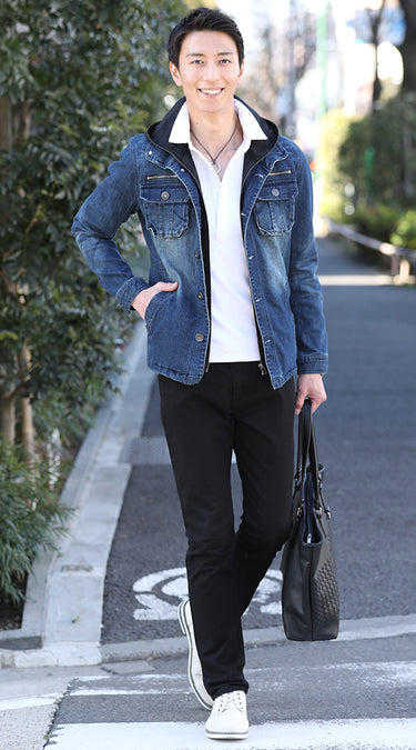 メンズのポロシャツ重ね着コーデ例