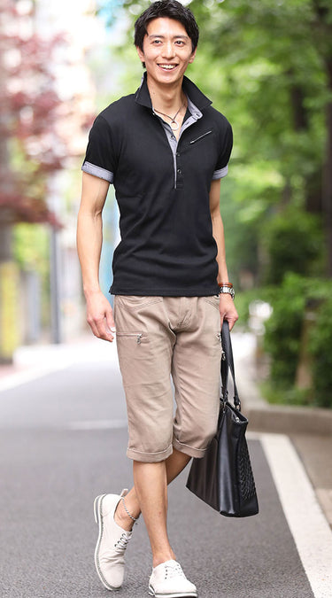 おすすめのメンズ立ち襟ポロシャツのコーデ例