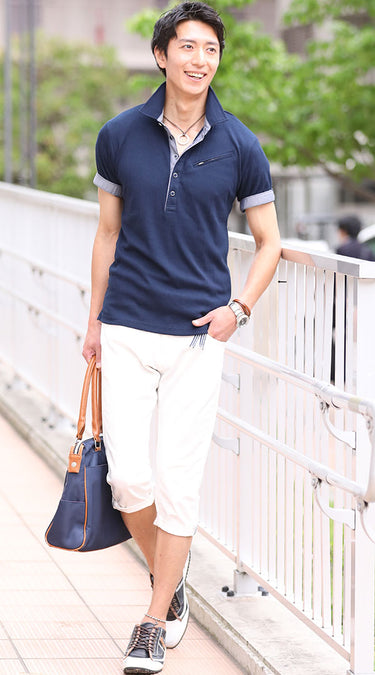 おすすめのメンズ立ち襟ポロシャツのコーデ例